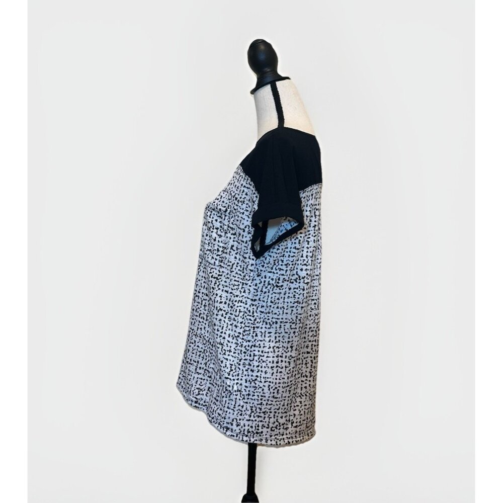 Calvin Klein Top Women’s Large Black And White Dot Print Color Block Pocket - Picture 2 of 13